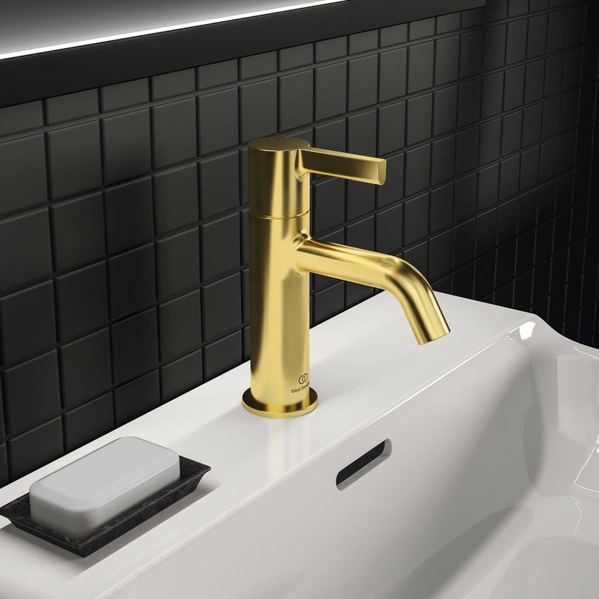 Immagine di Ideal Standard JOY miscelatore monocomando lavabo H.17 cm, senza scarico, finitura brushed gold BC776A2
