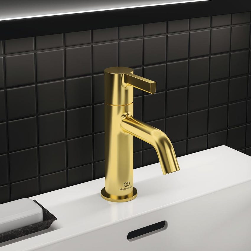 Immagine di Ideal Standard JOY miscelatore monocomando lavabo H.17 cm, senza scarico, finitura brushed gold BC776A2