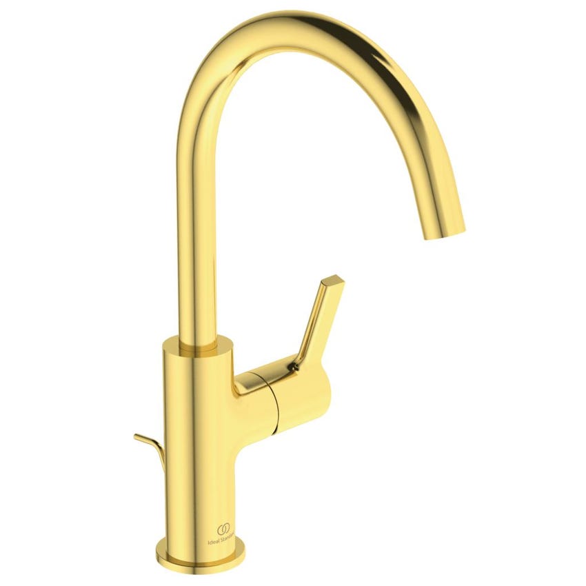 Immagine di Ideal Standard JOY miscelatore monocomando lavabo H.31 cm, con scarico, finitura brushed gold BC777A2