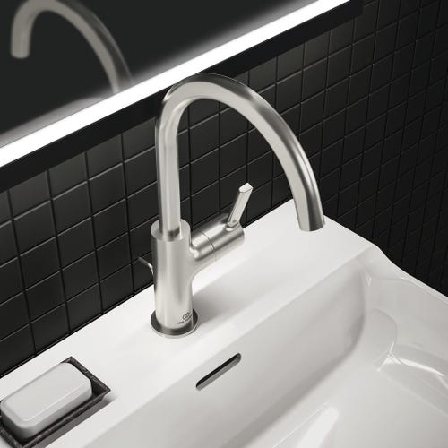 Immagine di Ideal Standard JOY miscelatore monocomando lavabo H.31 cm, con scarico, finitura silver storm BC777GN