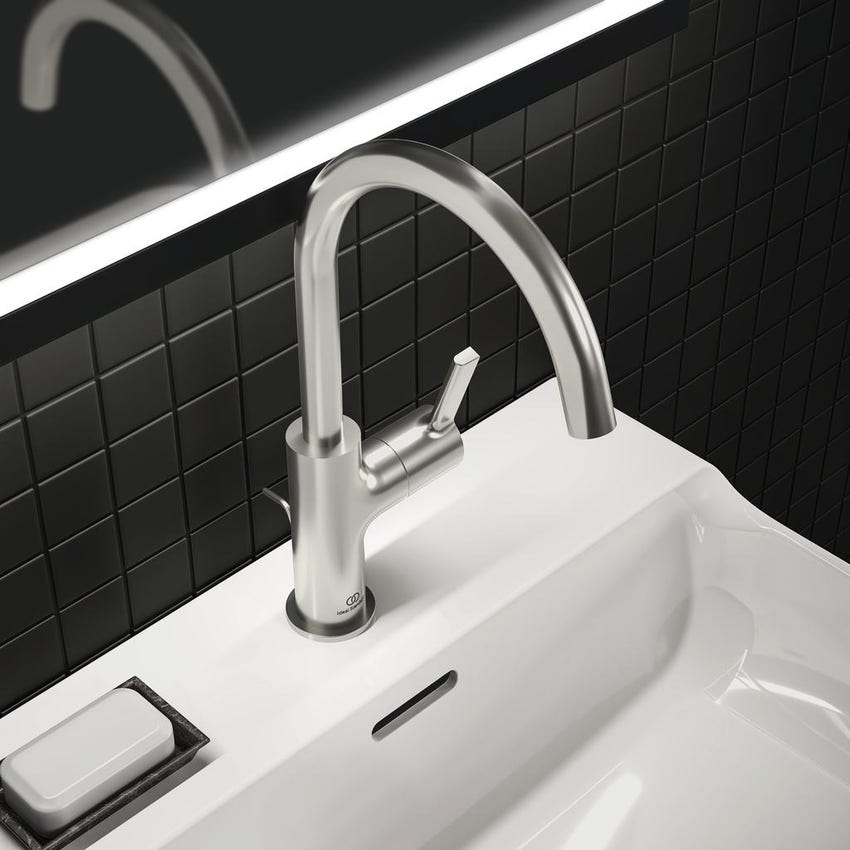 Immagine di Ideal Standard JOY miscelatore monocomando lavabo H.31 cm, con scarico, finitura silver storm BC777GN