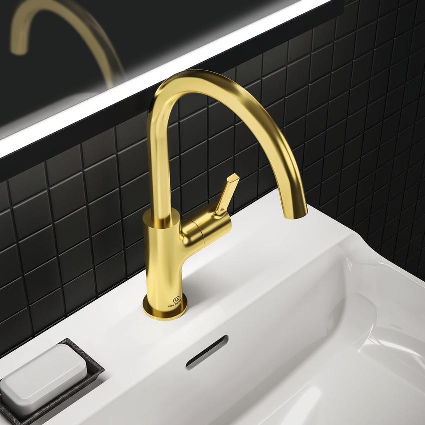 Immagine di Ideal Standard JOY miscelatore monocomando lavabo H.31 cm, senza scarico, finitura brushed gold BC778A2