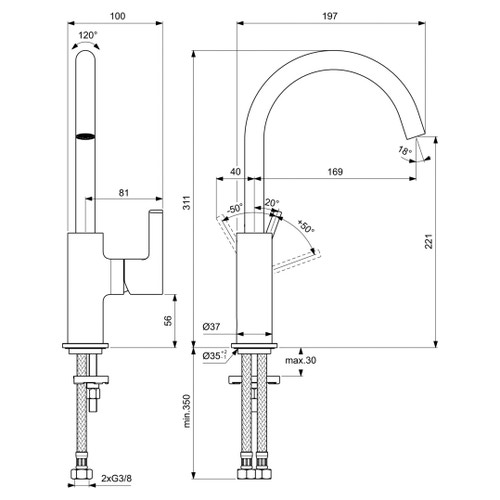 Immagine di Ideal Standard JOY miscelatore monocomando lavabo H.31 cm, senza scarico, finitura magnetic grey BC778A5