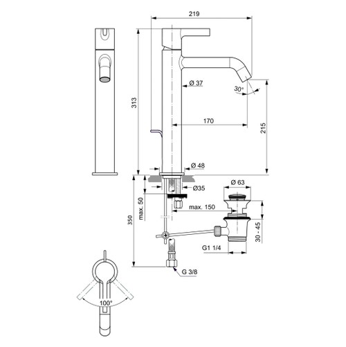 Immagine di Ideal Standard JOY miscelatore monocomando lavabo da appoggio H.31 cm, con scarico, finitura cromo BC781AA