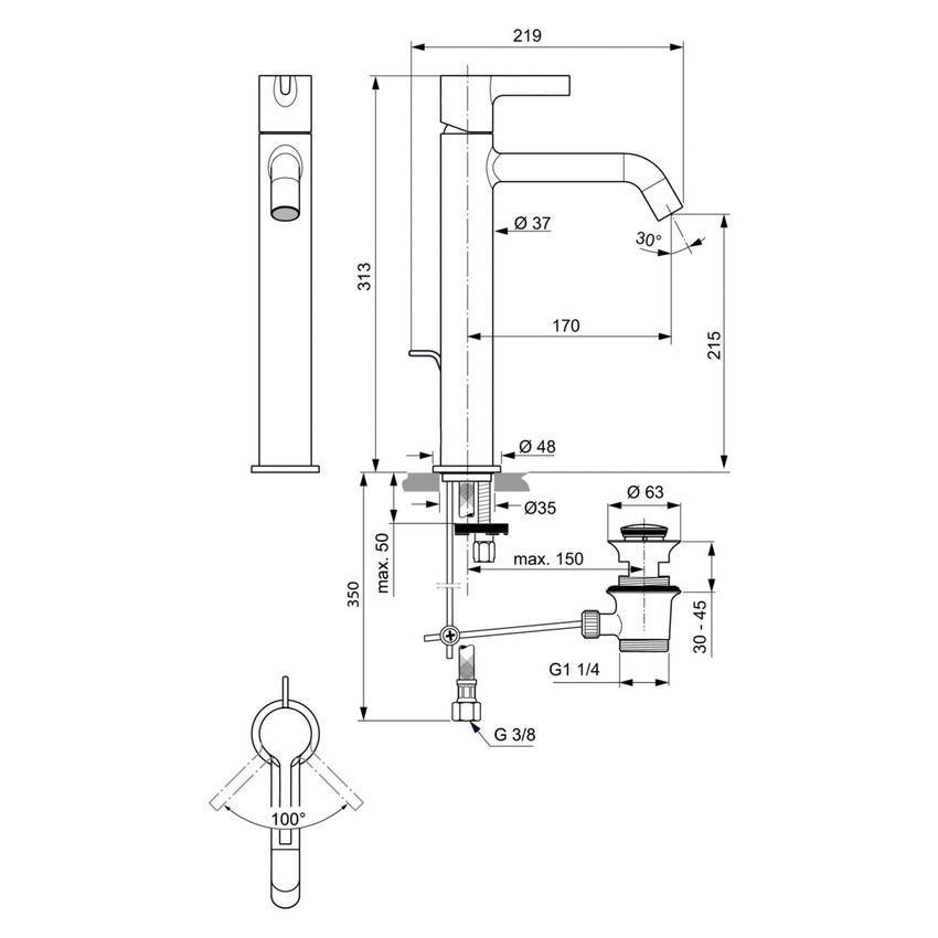 Immagine di Ideal Standard JOY miscelatore monocomando lavabo da appoggio H.31 cm, con scarico, finitura cromo BC781AA
