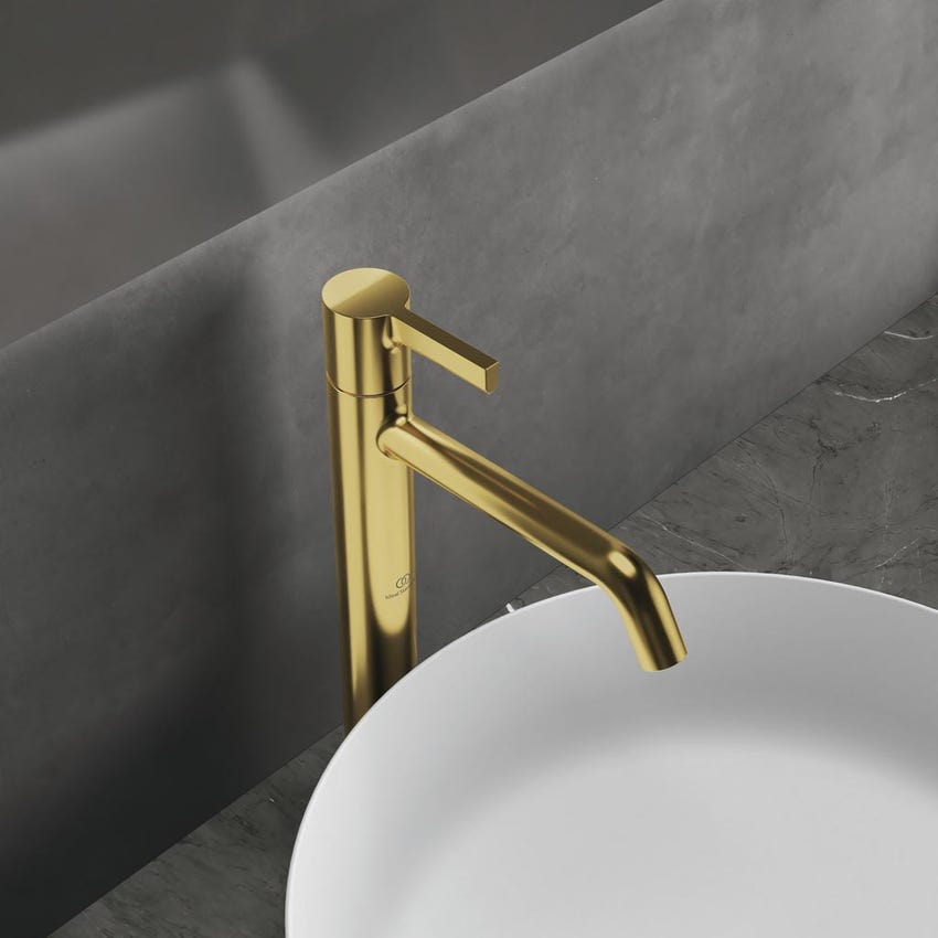 Immagine di Ideal Standard JOY miscelatore monocomando lavabo da appoggio H.31.3 cm, senza scarico, finitura brushed gold BC782A2