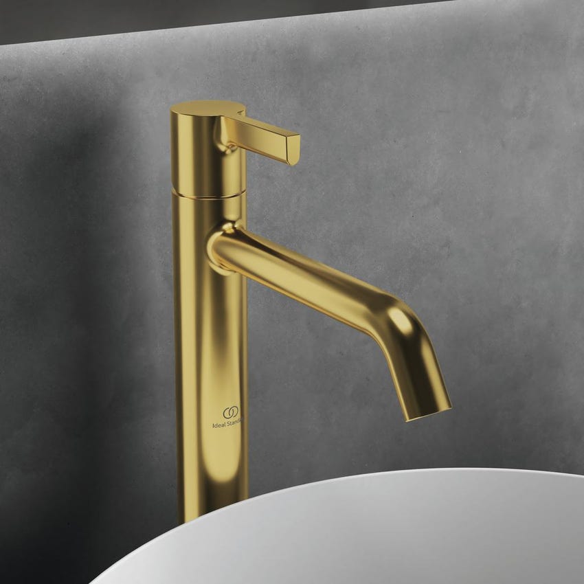 Immagine di Ideal Standard JOY miscelatore monocomando lavabo da appoggio H.31.3 cm, senza scarico, finitura brushed gold BC782A2