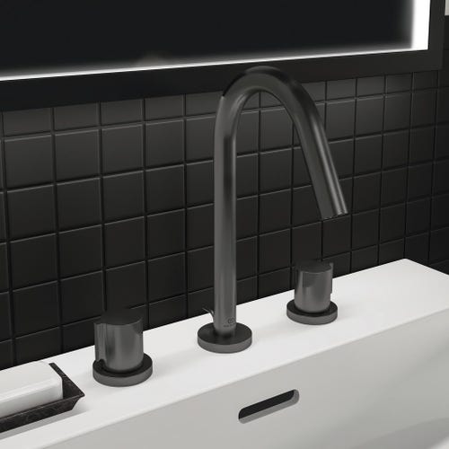 Immagine di Ideal Standard JOY miscelatore monocomando lavabo 3 fori, con scarico, finitura magnetic grey BC783A5