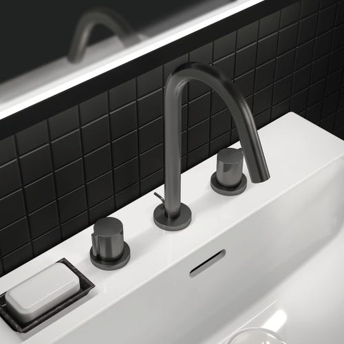 Immagine di Ideal Standard JOY miscelatore monocomando lavabo 3 fori, con scarico, finitura magnetic grey BC783A5