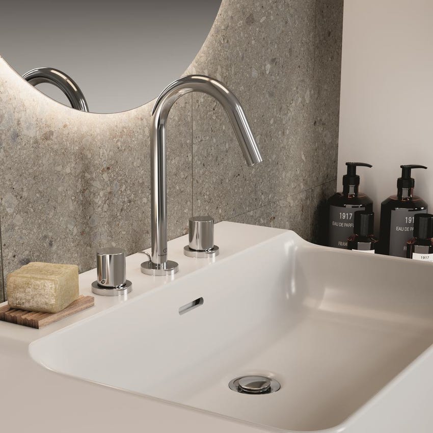 Immagine di Ideal Standard JOY miscelatore monocomando lavabo 3 fori, con scarico, finitura cromo BC783AA