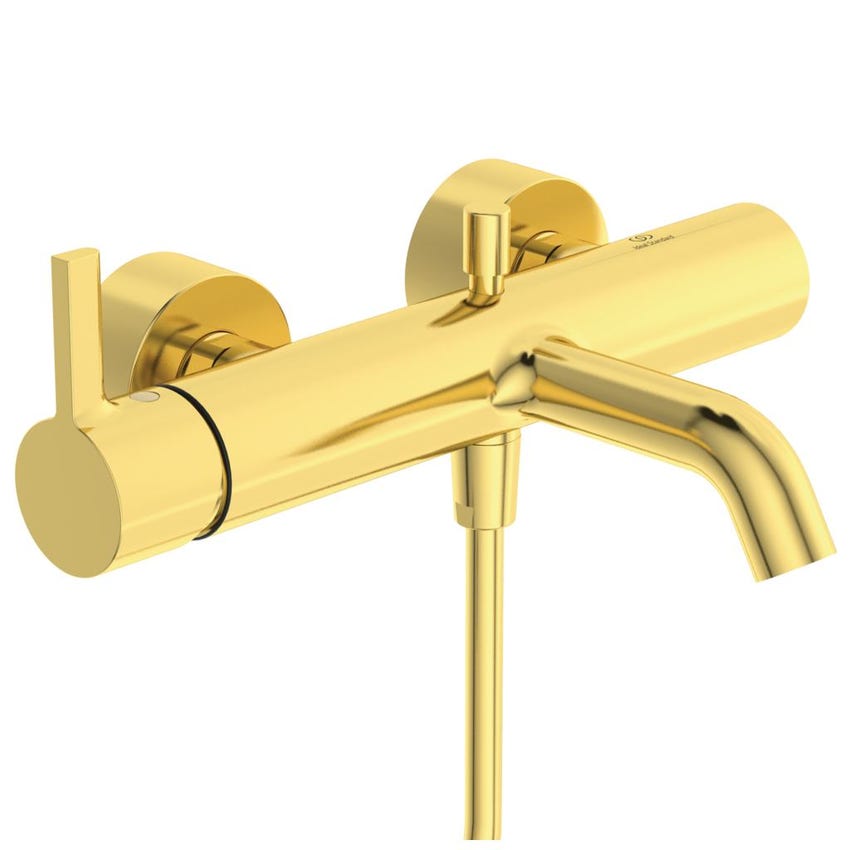 Immagine di Ideal Standard JOY miscelatore monocomando esterno per vasca/doccia, con doccetta a 1 funzione, supporto fisso a muro e flessibile 160 cm, finitura brushed gold BC787A2