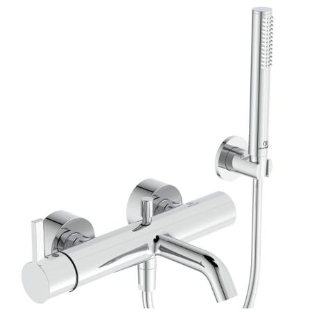Immagine di Ideal Standard JOY miscelatore monocomando esterno per vasca/doccia, con doccetta a 1 funzione, supporto fisso a muro e flessibile 160 cm, finitura cromo BC787AA