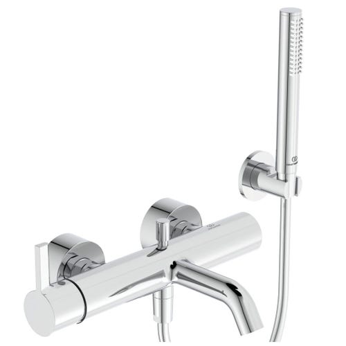 Immagine di Ideal Standard JOY miscelatore monocomando esterno per vasca/doccia, con doccetta a 1 funzione, supporto fisso a muro e flessibile 160 cm, finitura cromo BC787AA