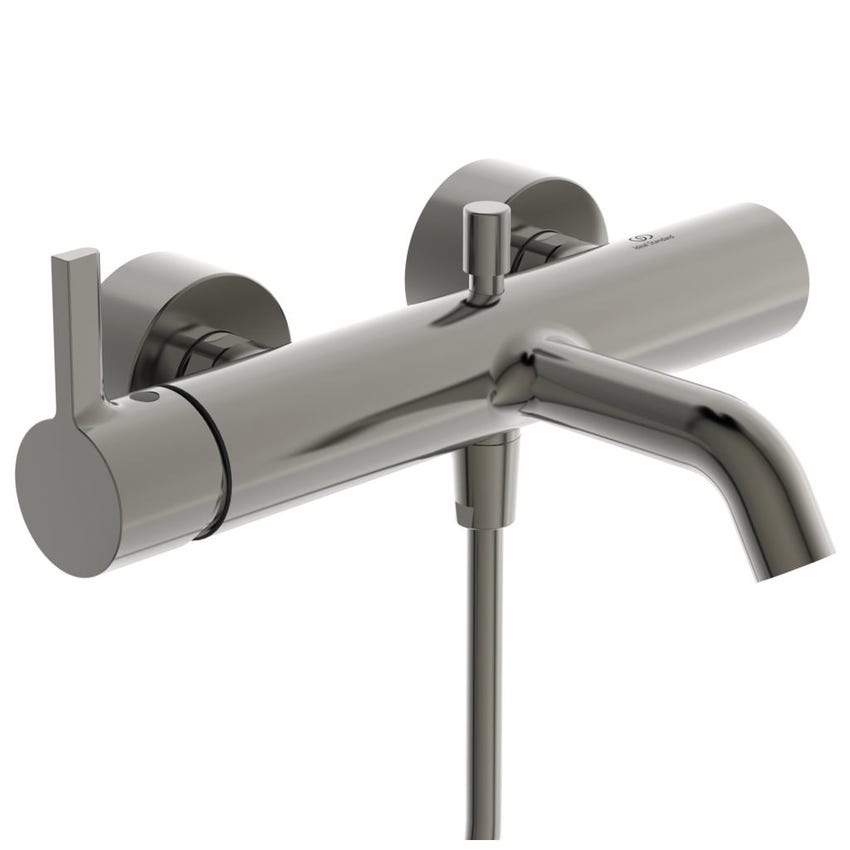 Immagine di Ideal Standard JOY miscelatore monocomando esterno per vasca/doccia, con doccetta a 1 funzione, supporto fisso a muro e flessibile 160 cm, finitura silver storm BC787GN