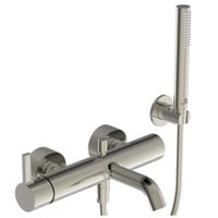 Immagine di Ideal Standard JOY miscelatore monocomando esterno per vasca/doccia, con doccetta a 1 funzione, supporto fisso a muro e flessibile 160 cm, finitura silver storm BC787GN
