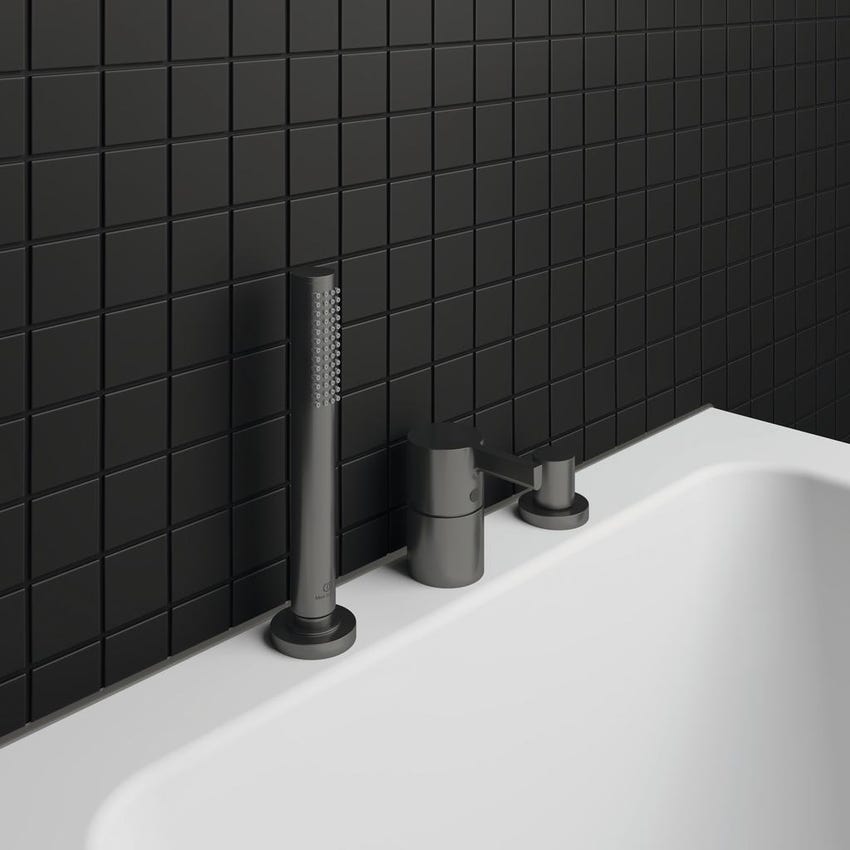 Immagine di Ideal Standard JOY gruppo bordo vasca 3 fori, con deviatore e doccetta stilo a 1 funzione, finitura magnetic grey BC788A5