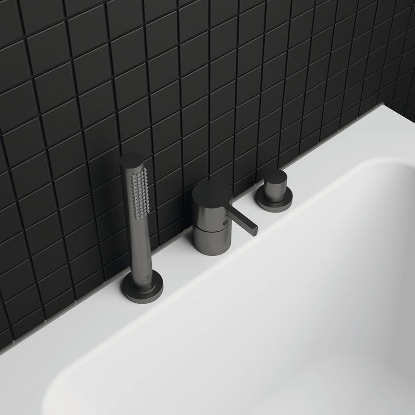 Immagine di Ideal Standard JOY gruppo bordo vasca 3 fori, con deviatore e doccetta stilo a 1 funzione, finitura magnetic grey BC788A5