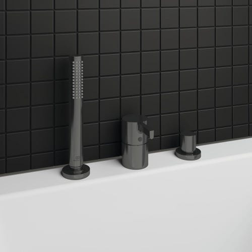 Immagine di Ideal Standard JOY gruppo bordo vasca 3 fori, con deviatore e doccetta stilo a 1 funzione, finitura magnetic grey BC788A5