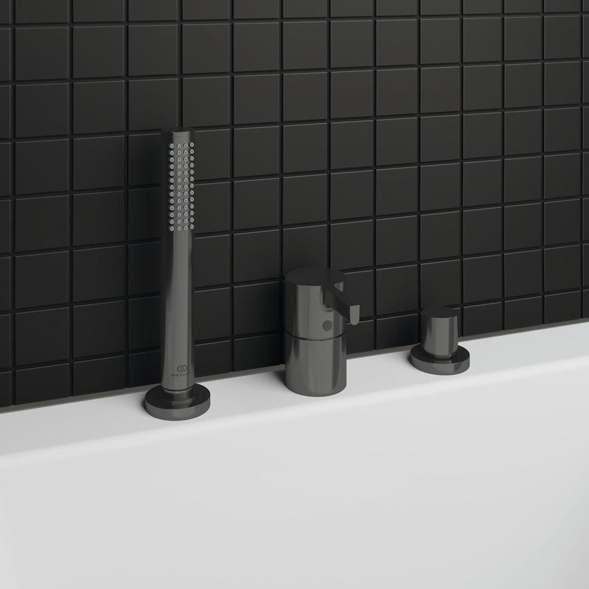 Immagine di Ideal Standard JOY gruppo bordo vasca 3 fori, con deviatore e doccetta stilo a 1 funzione, finitura magnetic grey BC788A5