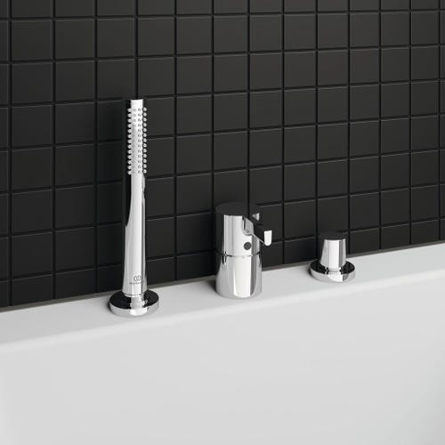 Immagine di Ideal Standard JOY gruppo bordo vasca 3 fori, con deviatore e doccetta stilo a 1 funzione, finitura cromo BC788AA