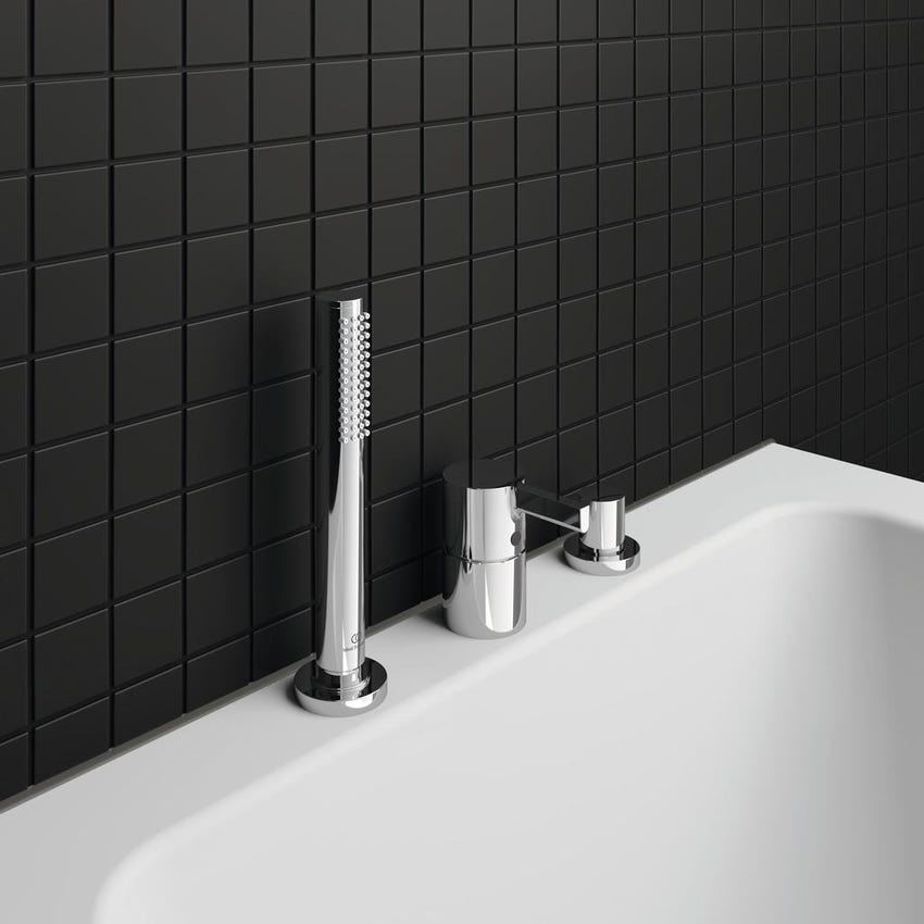 Immagine di Ideal Standard JOY gruppo bordo vasca 3 fori, con deviatore e doccetta stilo a 1 funzione, finitura cromo BC788AA