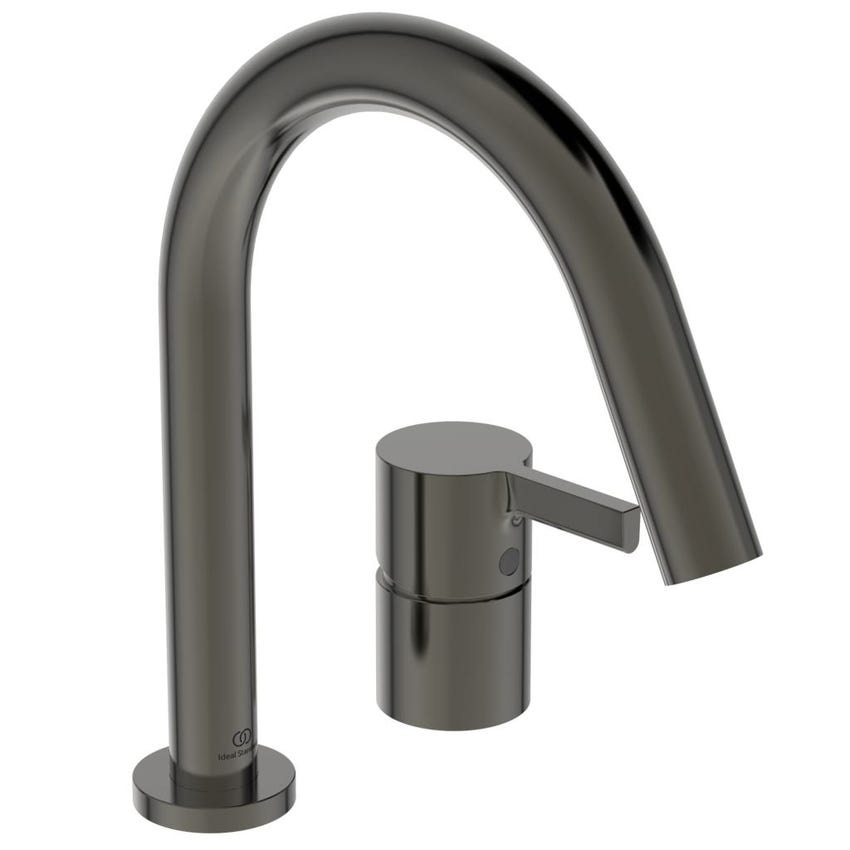 Immagine di Ideal Standard JOY gruppo bordo vasca 4 fori, con deviatore, bocca di erogazione, doccetta stilo a 1 funzione e porta doccetta, finitura magnetic grey BC789A5