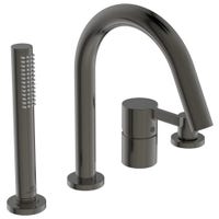 Immagine di Ideal Standard JOY gruppo bordo vasca 4 fori, con deviatore, bocca di erogazione, doccetta stilo a 1 funzione e porta doccetta, finitura magnetic grey BC789A5