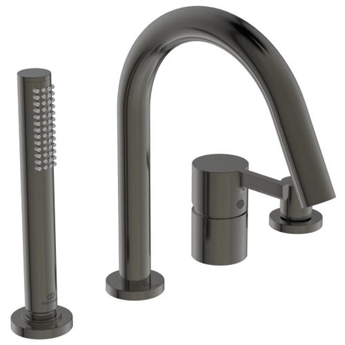 Immagine di Ideal Standard JOY gruppo bordo vasca 4 fori, con deviatore, bocca di erogazione, doccetta stilo a 1 funzione e porta doccetta, finitura magnetic grey BC789A5