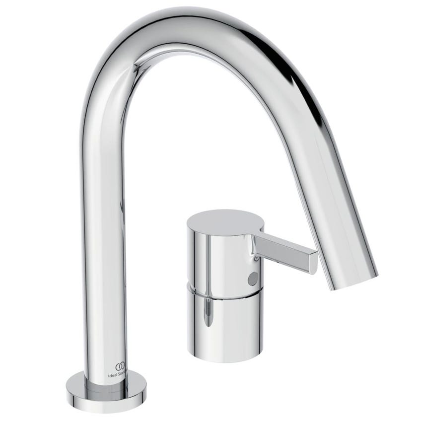 Immagine di Ideal Standard JOY gruppo bordo vasca 4 fori, con deviatore, bocca di erogazione, doccetta stilo a 1 funzione e porta doccetta, finitura cromo BC789AA