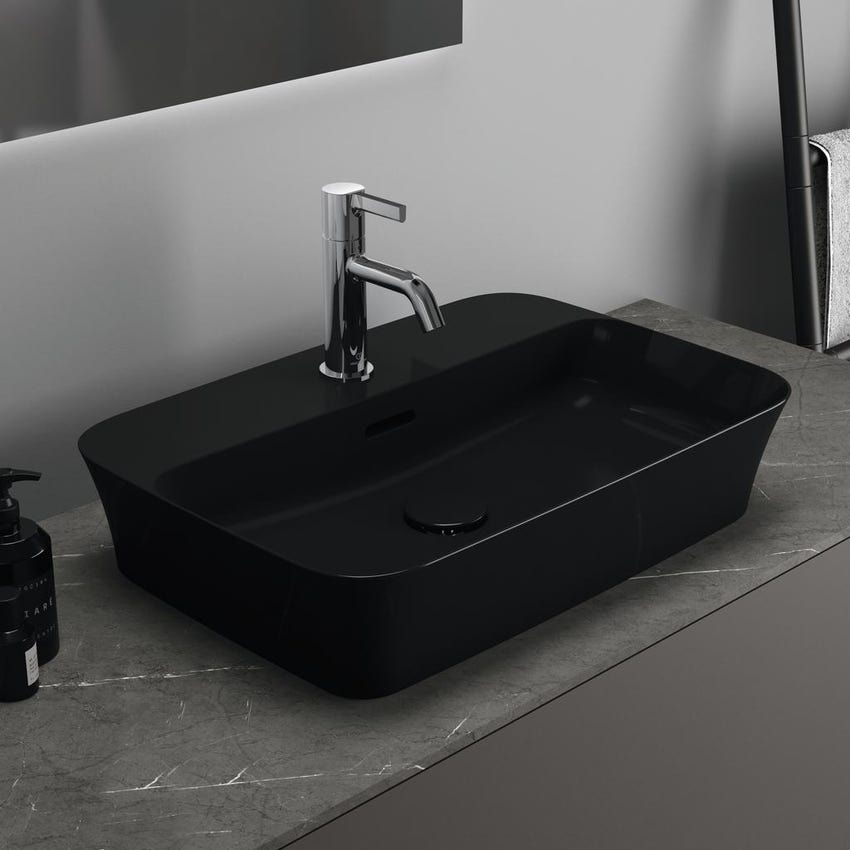 Immagine di Ideal Standard Piletta a scarico libero con cover in ceramica, colore nero finitura lucido E2114V2