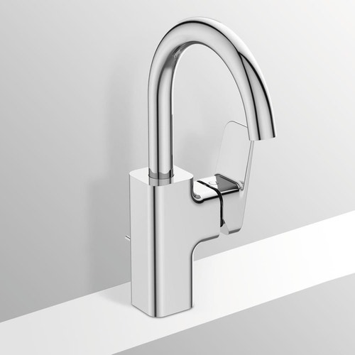 Immagine di Ideal Standard CERAPLAN miscelatore monocomando per lavabo, con bocca di erogazione tubolare orientabile, con scarico, finitura cromo BD235AA