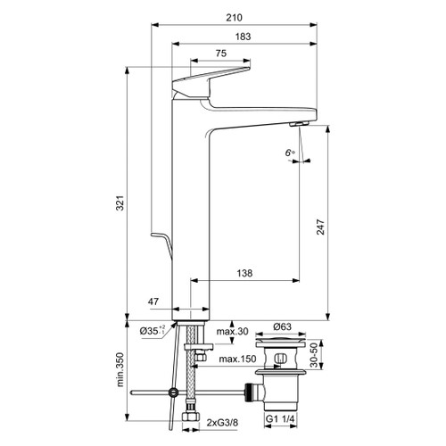 Immagine di Ideal Standard CERAPLAN miscelatore monocomando lavabo, aeratore 5 l/min, con scarico, finitura cromo BD238AA