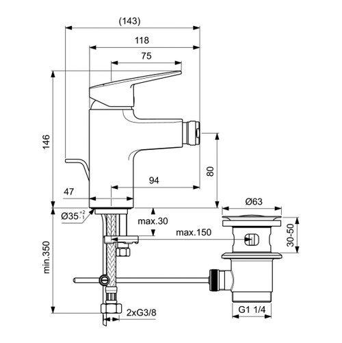 Immagine di Ideal Standard soluzione bagno completo, sanitari sospesi, lavabo con mobile 80 cm, doccia rettangolare 120x80 cm, colore bianco, rubinetteria finitura cromo SING11