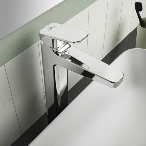 Immagine di Ideal Standard CERAPLAN miscelatore monocomando lavabo da appoggio su piano, aeratore 3,8 l/min, con scarico, finitura cromo BD277AA