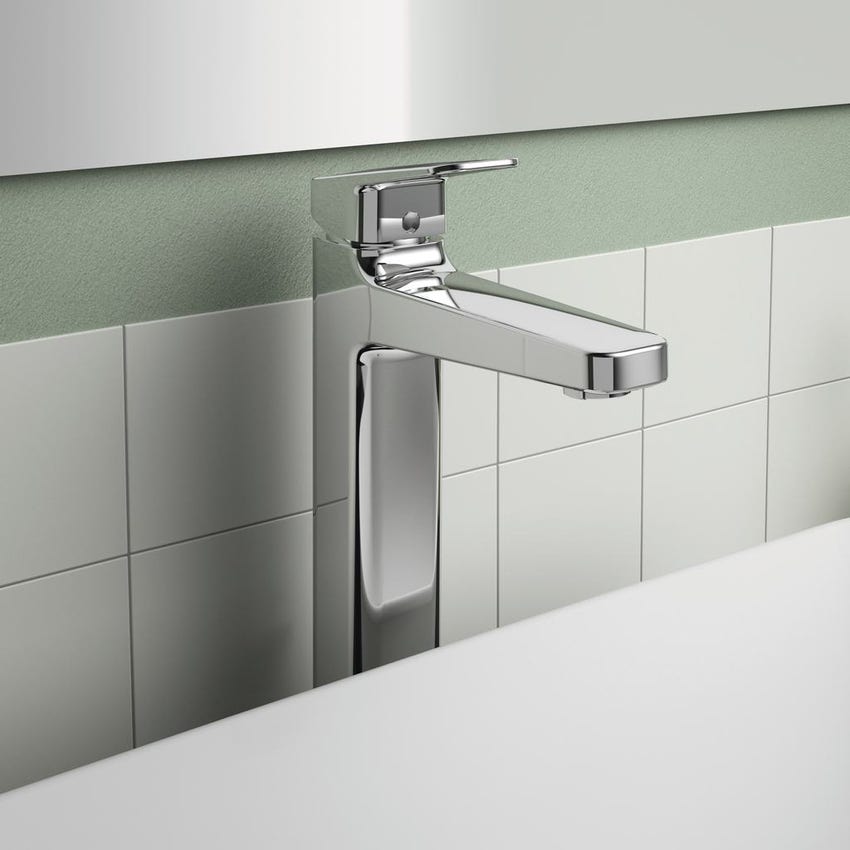 Immagine di Ideal Standard CERAPLAN miscelatore monocomando lavabo da appoggio su piano, aeratore 3,8 l/min, con scarico, finitura cromo BD277AA