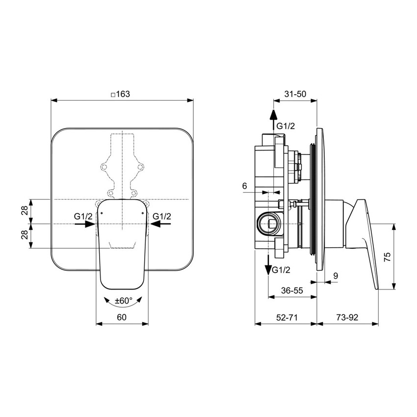 Immagine di Ideal Standard CERAPLAN miscelatore monocomando ad incasso per doccia, finitura cromo BD279AA
