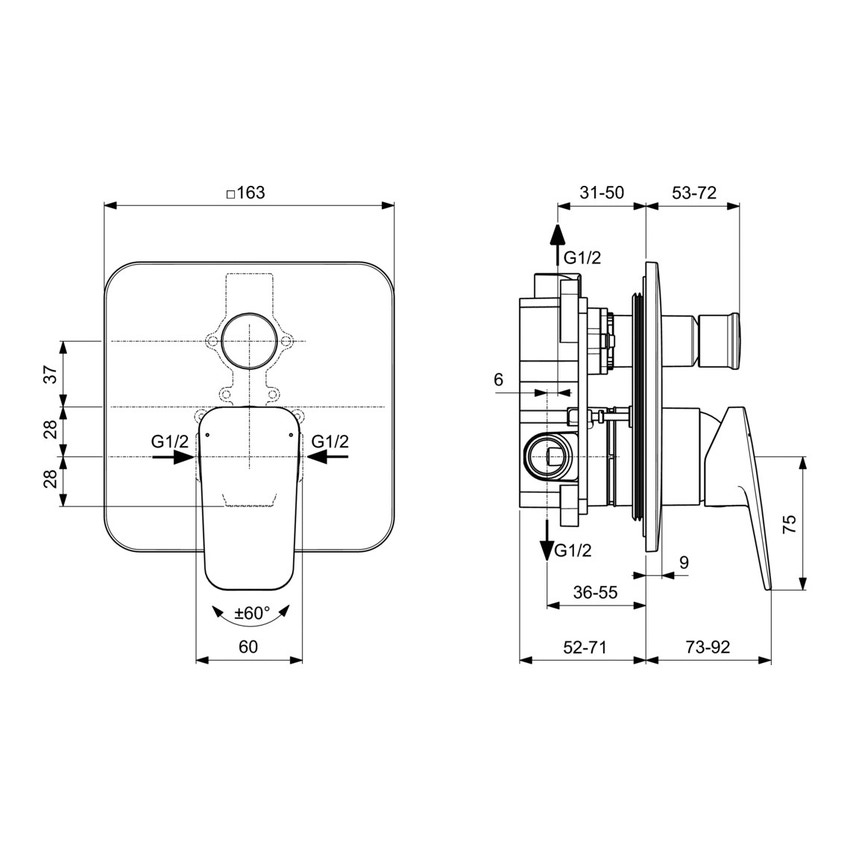 Immagine di Ideal Standard CERAPLAN miscelatore monocomando ad incasso per vasca/doccia, finitura cromo BD280AA