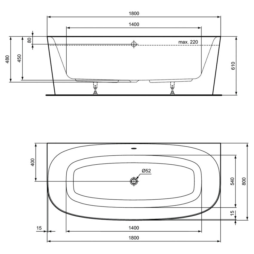 Immagine di Ideal Standard DEA vasca 180 cm centro parete dotata di colonna di scarico e telaio, colore bianco T994001