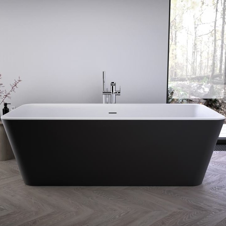Immagine di Ideal Standard TONIC II vasca centro stanza, con colonna di scarico e telaio L.180 cm, colore nero finitura opaco K8725V3