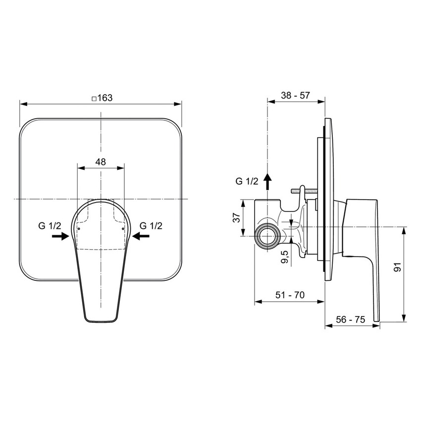 Immagine di Ideal Standard CERAFINE D miscelatore monocomando ad incasso per doccia, corpo incasso incluso, finitura cromo A7188AA