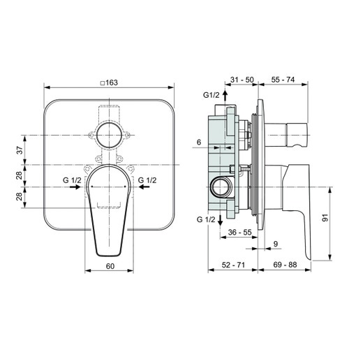 Immagine di Ideal Standard CERAFINE D miscelatore monocomando ad incasso per vasca/doccia, senza corpo incasso, finitura cromo A7191AA