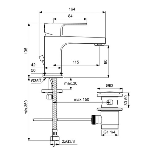 Immagine di Ideal Standard CERAFINE D miscelatore monocomando per lavabo H.14 cm, con asta di comando e scarico piletta da 1-1/4", finitura cromo BC685AA