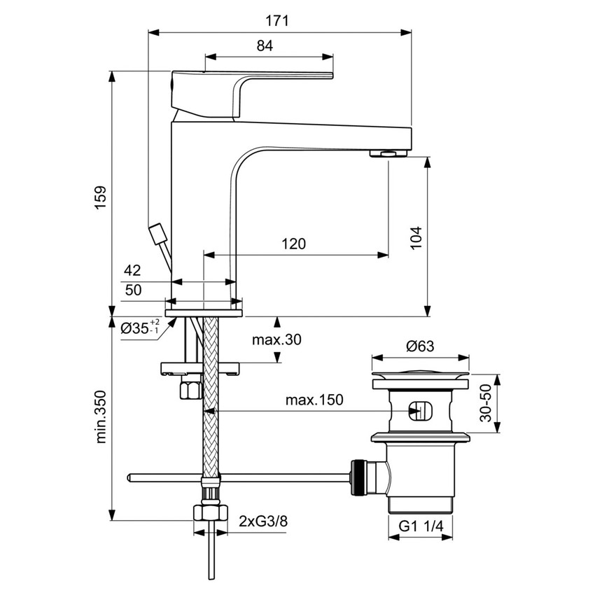 Immagine di Ideal Standard CERAFINE D miscelatore monocomando per lavabo H.16 cm, con asta di comando e scarico piletta da 1-1/4", finitura cromo BC686AA