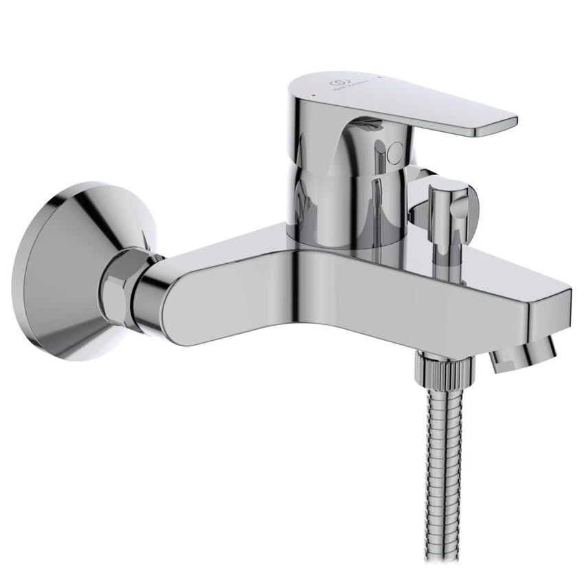 Immagine di Ideal Standard CERAFINE D miscelatore monocomando esterno per vasca/doccia, con doccetta 1 funzione, supporto a muro e flessibile 150 cm, finitura cromo BC693AA