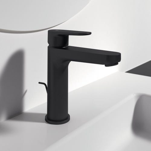 Immagine di Ideal Standard CERAFINE O miscelatore monocomando per lavabo H.18 cm, con asta di comando e scarico piletta da 1-1/4", colore nero finitura opaco BC699XG