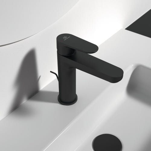 Immagine di Ideal Standard CERAFINE O miscelatore monocomando per lavabo H.18 cm, con asta di comando e scarico piletta da 1-1/4", colore nero finitura opaco BC699XG