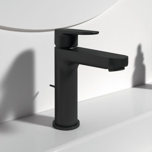 Immagine di Ideal Standard CERAFINE O miscelatore monocomando per lavabo H.18 cm, con asta di comando e scarico piletta da 1-1/4", colore nero finitura opaco BC699XG