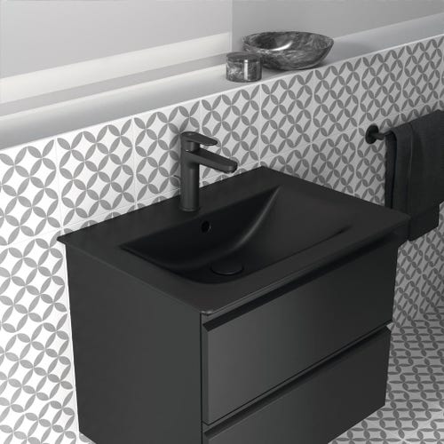 Immagine di Ideal Standard CERAFINE O miscelatore monocomando per lavabo H.18 cm, con asta di comando e scarico piletta da 1-1/4", colore nero finitura opaco BC699XG