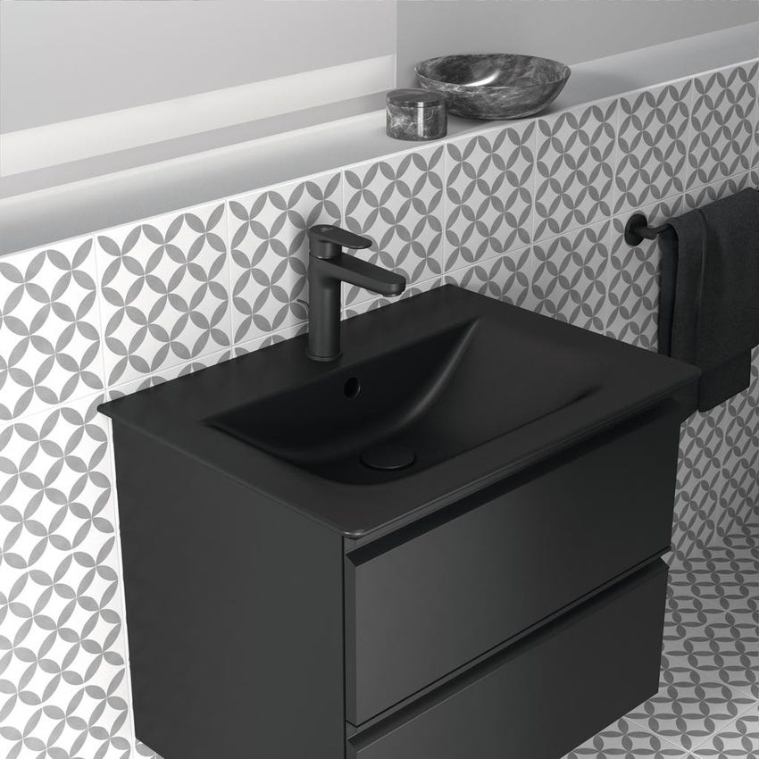 Immagine di Ideal Standard CERAFINE O miscelatore monocomando per lavabo H.18 cm, con asta di comando e scarico piletta da 1-1/4", colore nero finitura opaco BC699XG
