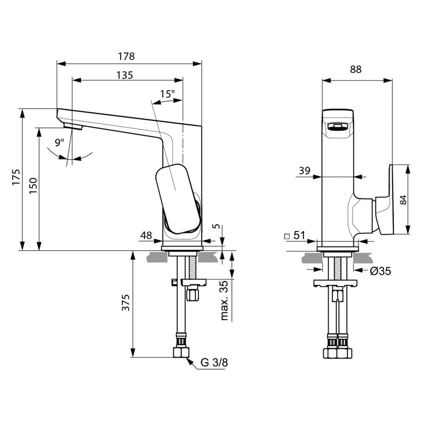 Immagine di Ideal Standard TONIC II miscelatore monocomando lavabo, senza asta di comando scarico e piletta, con bocca di erogazione alta e fissa, finitura cromo A6333AA